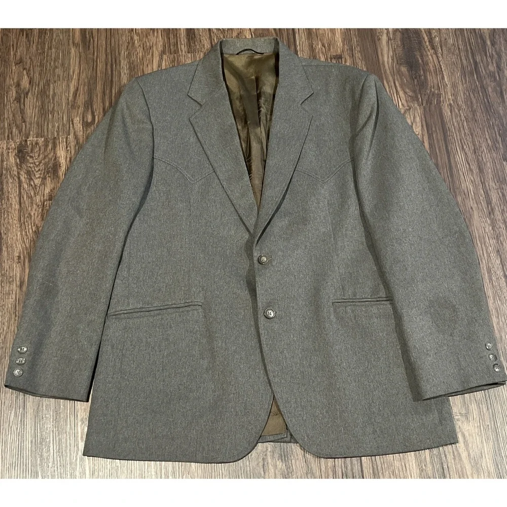 VINTAGE Circle S Blazer Brown Grey Sport Coat Jacket Ranch Western 44R See Pics